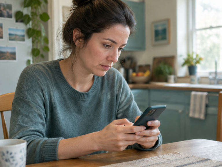 Illustrative scene of a person privately typing a question on her phone